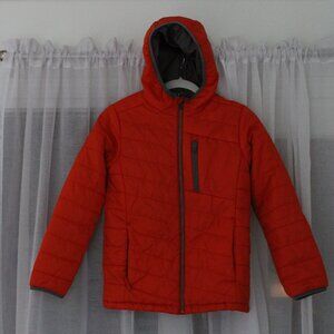 Lands’ End Youth Hooded Packable Puffer Jacket – Orange, Size M (10–12)